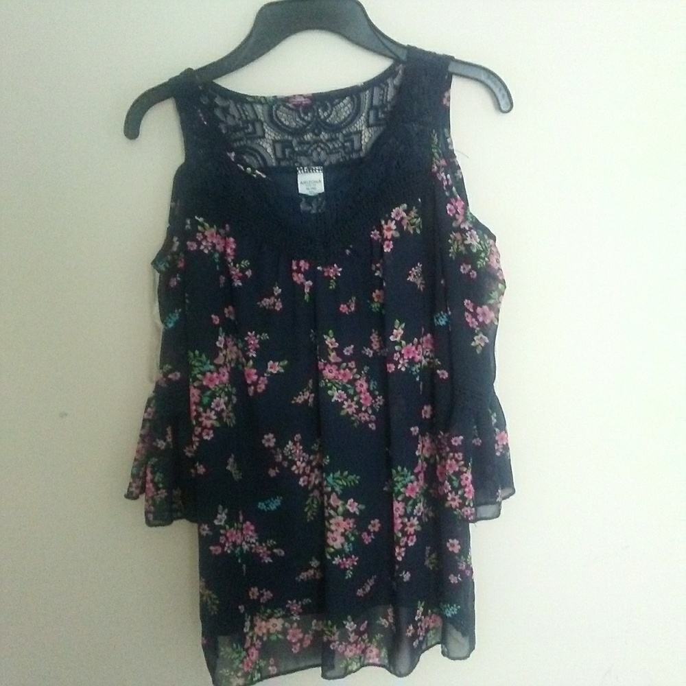 Navy blue blouse with floral print